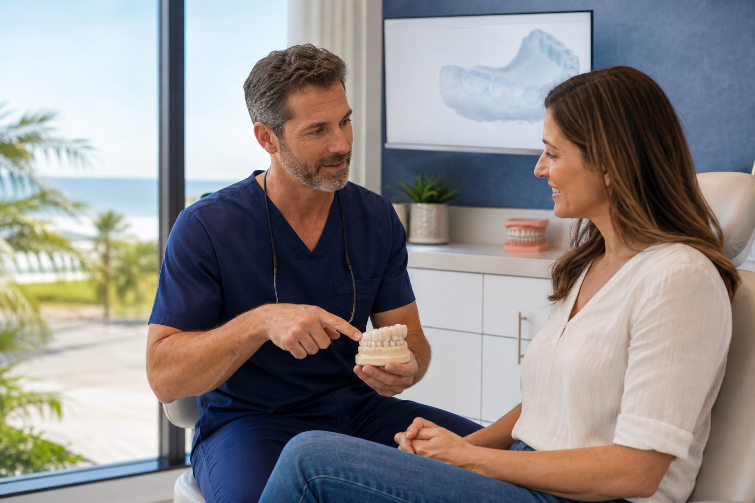 Dentist reviewing restorative treatment options with a patient